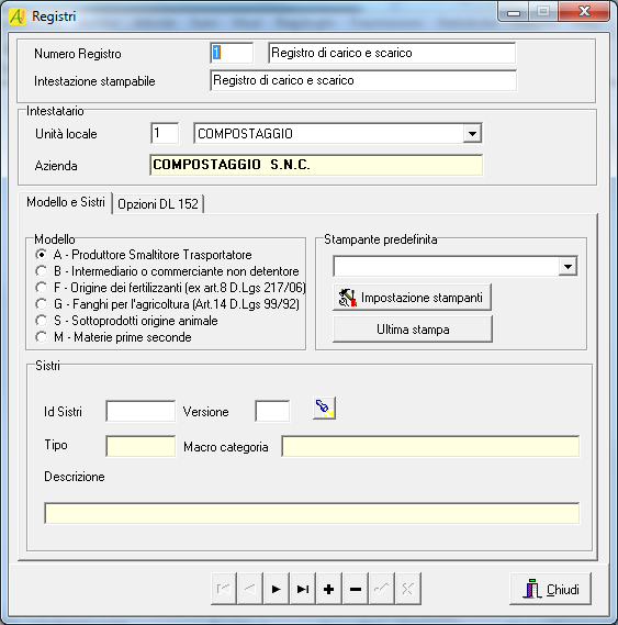 2.2. Registri Finestra accessibile dal menu Impostazioni Registri.