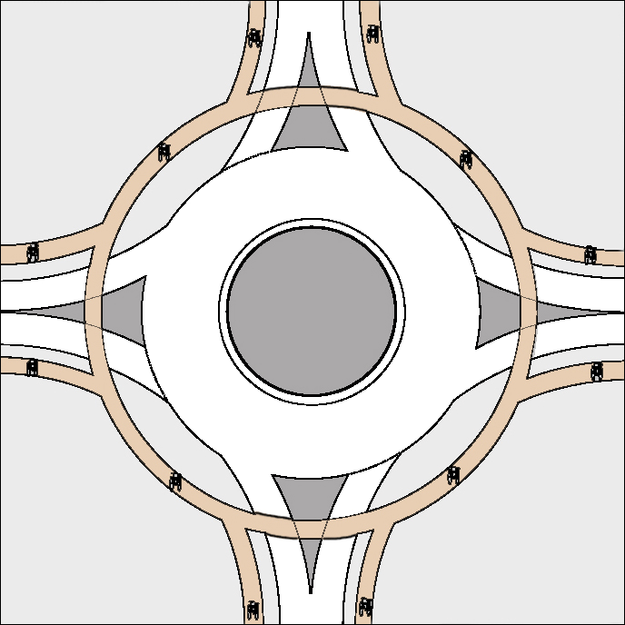 Figura 19 - Schema di rotatoria con pista ciclabile esterna e separata dall anello veicolare, proposta dalle Norme
