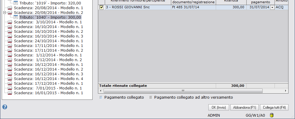 DERIVAZIONE DA CONTABILITA Per collegare le ritenute ai pagamenti, se non si è provveduto durante l anno ad eseguire la Predisposizione versamenti ritenute/contributi presente nel menù Ritenute,