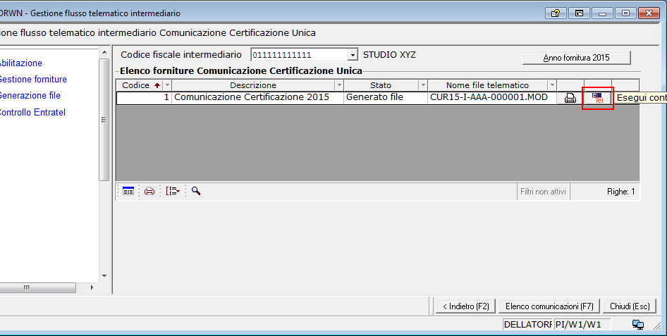 Verificare lesito positivo del controllo. Il file potr essere inviato allintermediario (commercialista).