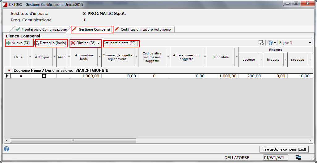 Se lintermediario non Ł presente occorre richiamare il menu Elaborazione Dati Fiscali (EDF) Archivi Intermediari abilitati alla trasmissione ed inserirlo tramite il pulsante Nuovo (F4).