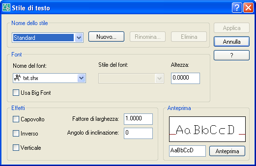 Uso degli stili di testo Tutto il testo di un disegno di AutoCAD dispone di uno stile di testo associato.