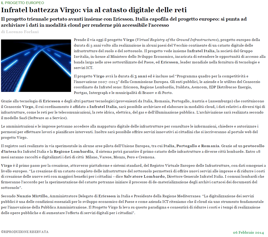 Infratel battezza Virgo: via al catasto digitale delle reti