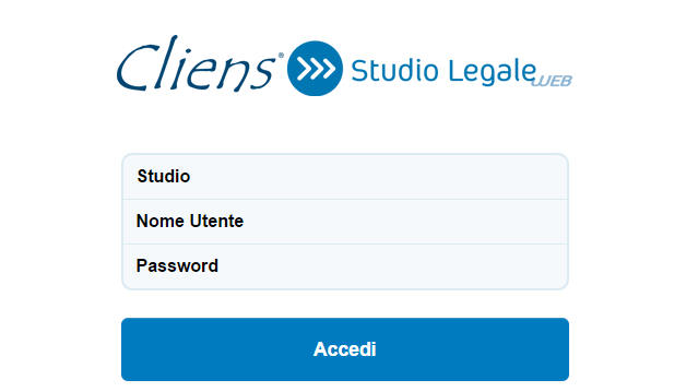 Accesso a Cliens Studio Legale Web Per collegarsi è necessario andare all indirizzo: https://studiolegale.cliens.