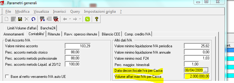 Quali impostazioni di parametri è necessario modificare e come, per un adeguata gestione iva per cassa su e/?