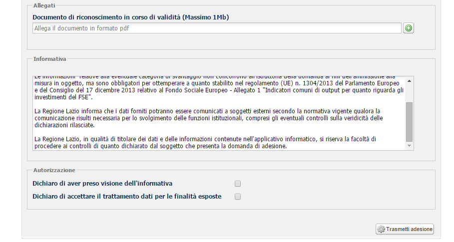 Figura 2 - Modulo di adesione (parte seconda) Il modulo va compilato in tutte le sue parti, selezionando, dove previsto, i valori dei menù a tendina e seguendo le