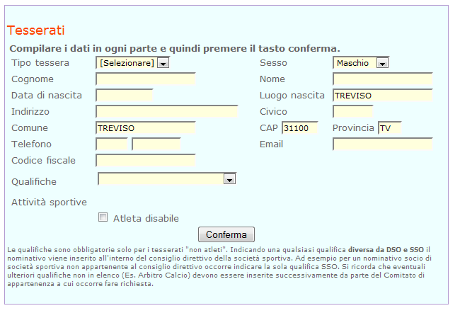 Nuovi Tesseramenti Entrati nella pagina dedicata alla vostra So