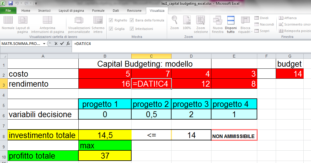 Il modello di Capital Budget in Excel Per comodità i dati possono essere