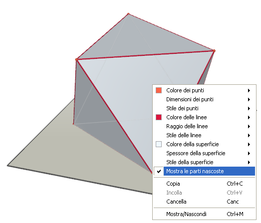 Figura 33 - Menu contestuale dell ottaedro regolare.