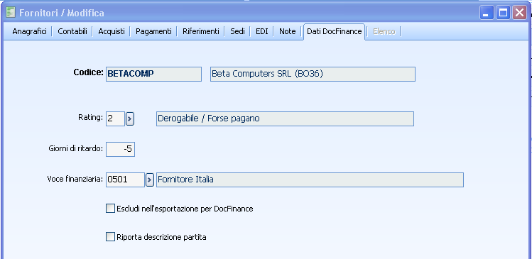 A D H O C R E V O L U T I O N I N T E G R A Z I O N E D O C F I N A N C E 7. 0 Anagrafica fornitore Fig. 0-16 - Fig.