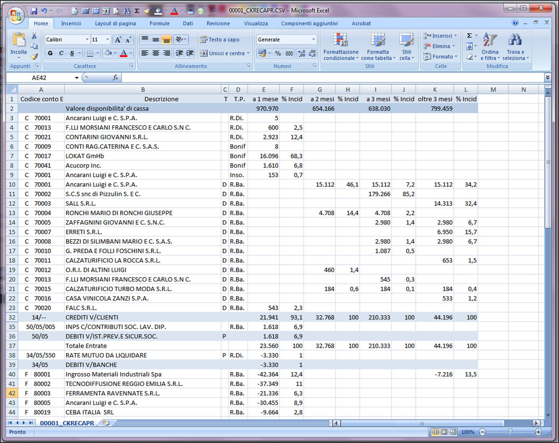 Mese & Conto su griglia E relativa esportazione dati su Excel. NOTA BENE!