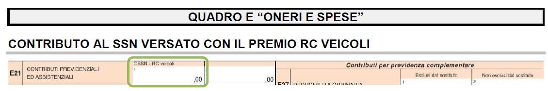 I contributi sanitari obbligatori (CSSN) versati con il premio di assicurazione di responsabilità civile per i veicoli, dal 2012, sono deducibili solo per la parte che eccede 40.