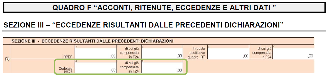 rigo F3, col. 1 riportare anche l importo di col. 4, righi RX13 e RX17 del mod.