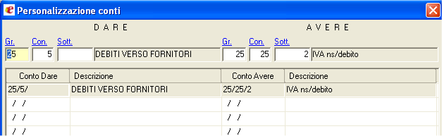 Nel campo ditta "Azienda di riferimento per personalizzazione conti" verrà indicata l'azienda standard in modo da poter effettuare la personalizzazione dei conti della registrazione di storno