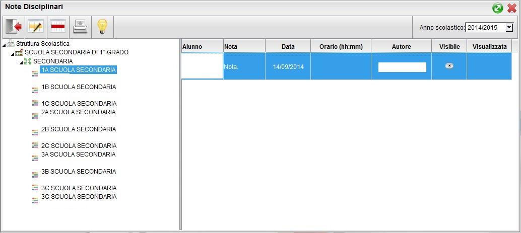 L icona «Note Disciplinari» permette di modificare o eliminare una nota precedentemente immessa dal docente tramite il «Registro».