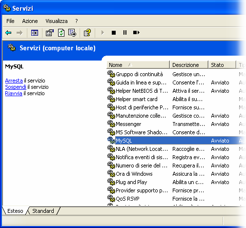 Come possiamo osservare, il servizio e il server "MySQL" è attivo. 6.4.2.