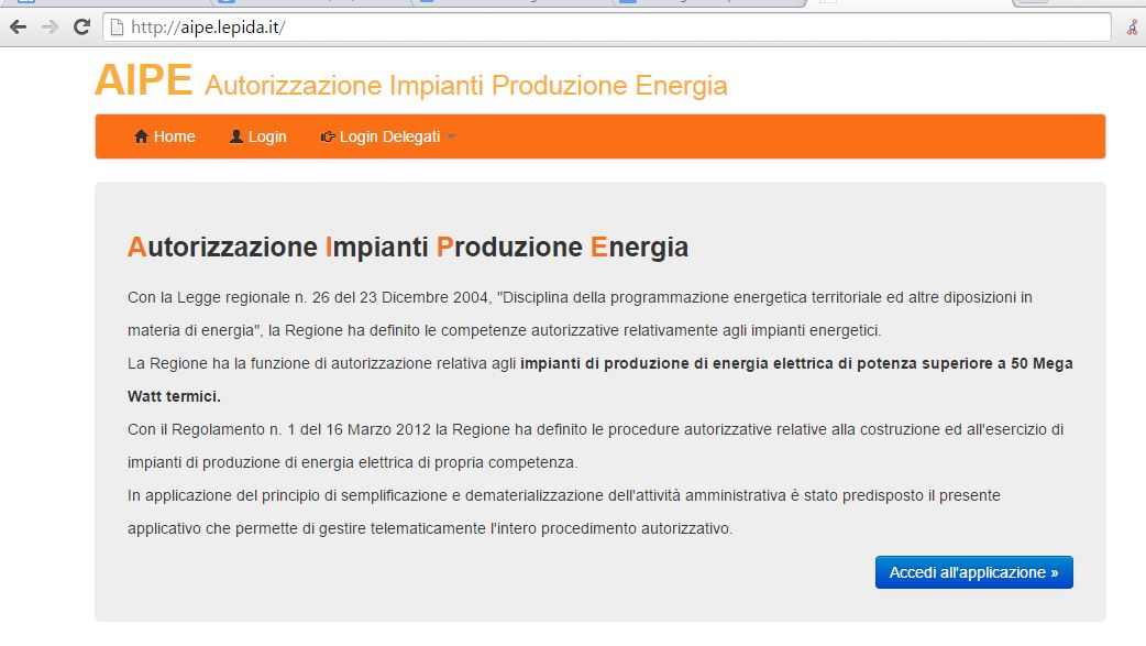 AIPE guida rapida all utilizzo Introduzione AIPE (Autorizzazione Impianti Produzione Energia) è un applicazione web per gestire digitalmente le pratiche di autorizzazione di impianti energetici