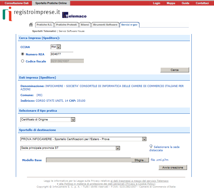 Cert O Predisposizione pratica Effettuata la firma del modello.