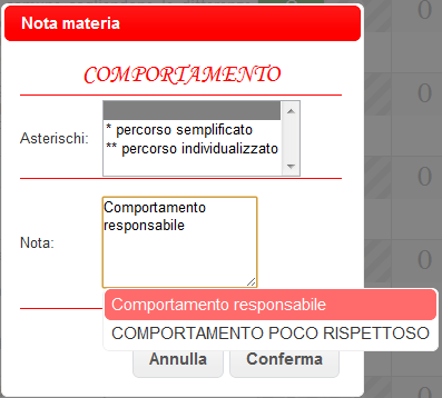 Cliccare l icona e scrivere il nome dell insegnante E possibile indicare anche una specifica (di max 15 caratteri) su ciascuna materia per ciascun alunno.