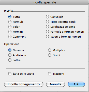 33 Incolla speciale Excel inoltre ha uno strumento chiamato Incolla speciale, per copiare solamente parti specifiche del contenuto delle celle.