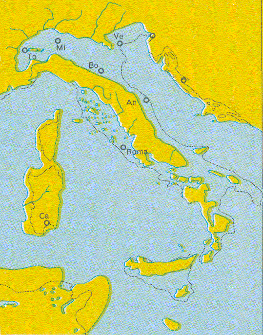 L'ITALIA NEL PLIOCENE Nel Pliocene l'italia aveva un'estensione territoriale ben differente da quella attuale.