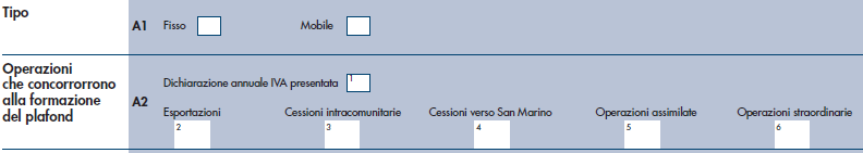 Il Quadro A contiene, invece, i dati relativi al plafond. Nel quadro A Plafond, viene richiesto di indicare il metodo di plafond (fisso o mobile) adottato (A1).