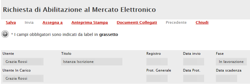 Richiesta, l Offerta risulti in carico ad altro Utente. In tal caso, il campo Utente verrà aggiornato con il nominativo di chi ha effettuato l invio.