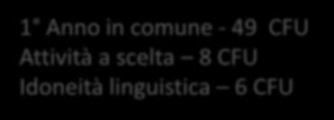 1 Anno in comune - 49 CFU Attività a scelta 8 CFU Idoneità linguistica 6 CFU Analisi e