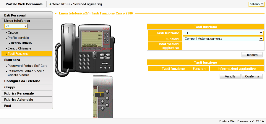 3.11.1 IP-Phone Cisco Il terminale Cisco 7960 dispone di un solo tasto personalizzabile: L1 Figura 21 Tasti funzione Cisco Riportiamo di seguito