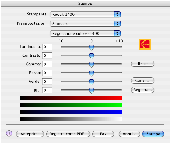 Regolazione colore Si visualizza la finestra di dialogo Regolazione colore. Selezionare le opzioni seguenti per regolare il colore delle stampe: Luminosità regola la luminosità relativa.