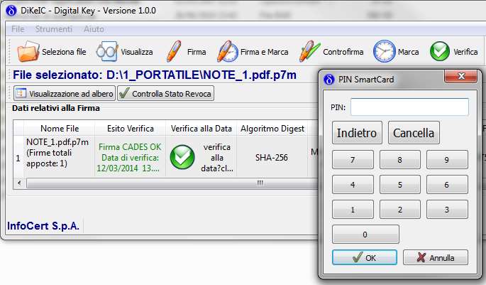 Selezione di un file firmato e/o firmato e marcato Dal menu dell'applicazione DiKe Lite_IC selezionare (clic con il tasto sinistro del mouse) l'icona Seleziona file.