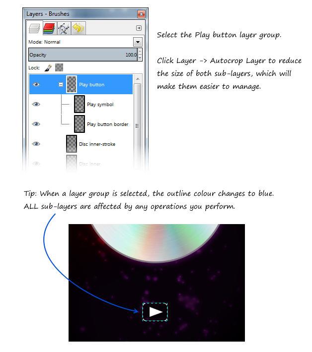 Fase 4 Aggiungere gli elementi dell'interfaccia utente Fate clic sul gruppo di layer del pulsante Play.