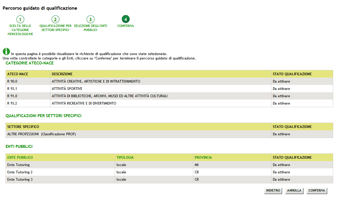 Nella pagina di riepilogo è presente anche il pulsante Visualizza Qualificazioni Revocate, che permette di visualizzare tutti gli Enti che hanno revocato massivamente le qualificazioni