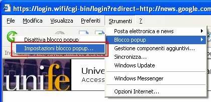 2.3 Blocco Popup Chi utilizza Internet Explorer aggiornato al Service Pack 2 ha un popup blocker in