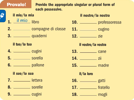 chap. 3a posessives, prepositions, regular ire.notebook Io adoro i miei genitori. Loro sono gentili e dolci. Mio fratello pero, e egoista e noi non a andiamo d'accordo. Capsico.