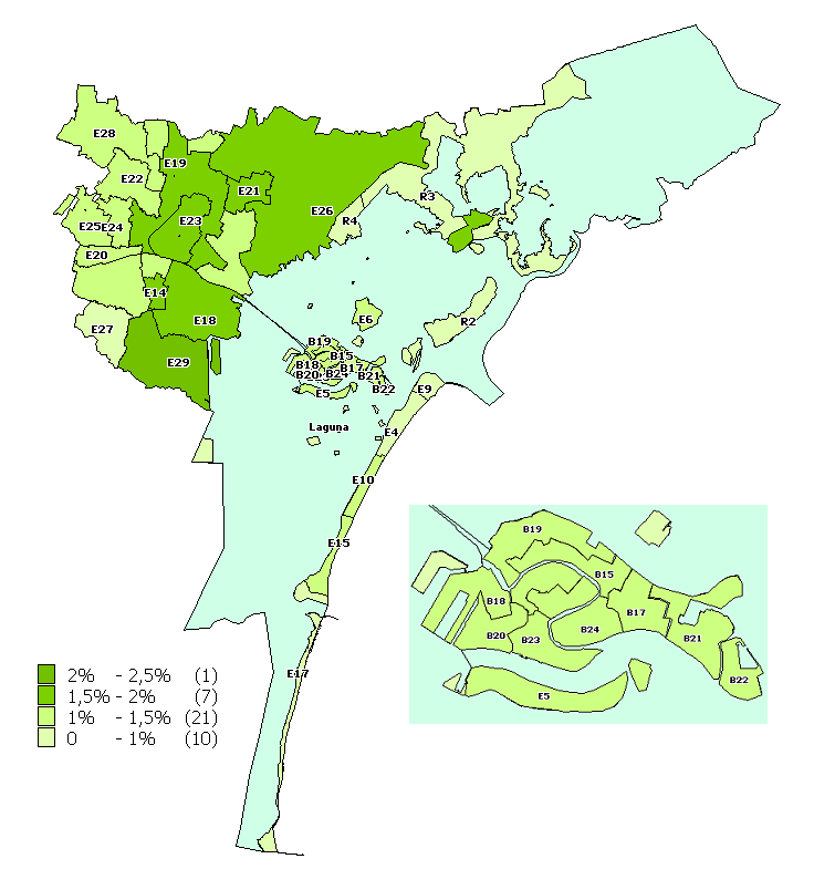 Figura 15: Mappa della distribuzione del nelle zone OMI II