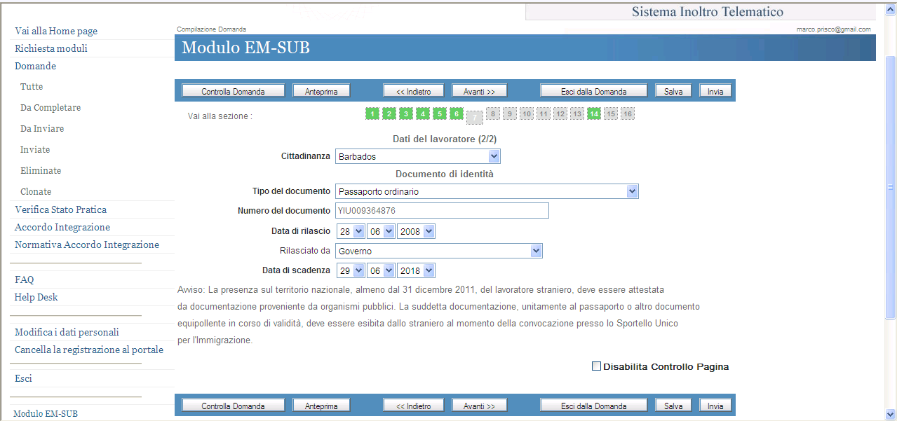 Cittadinanza; Tip del dcument Numer del dcument Data