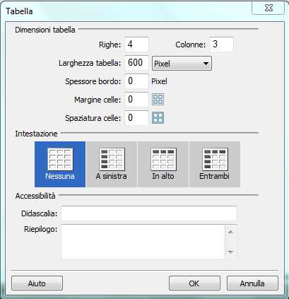 Scheda 37 DREAMWEAVER - GESTIONE TABELLE (1) Per inserire una tabella posizionare il cursore nel punto in cui si vuole inserire la tabella quindi selezionare tabella dal menu inserisci oppure premere