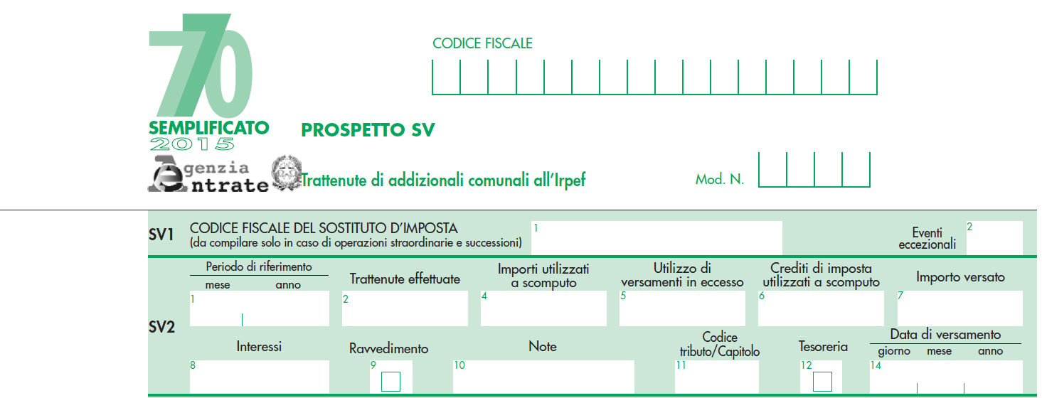 DEVE ESSERE UTILIZZATO PER INDICARE I DATI RELATIVI ALLE TRATTENUTE DI ADDIZIONALI COMUNALI ALL IRPEF EFFETTUATE ANCHE IN SEDE DI ASSISTENZA FISCALE, NONCHÉ PER ESPORRE TUTTI I RELATIVI VERSAMENTI