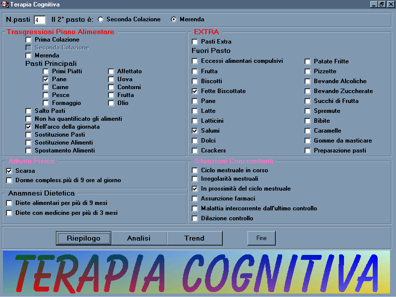 Indagine del comportamento Questa indispensabile funzione permette un approfondita indagine relativamente ad eventuali mancate adesione da parte del paziente al piano alimentare assegnato.