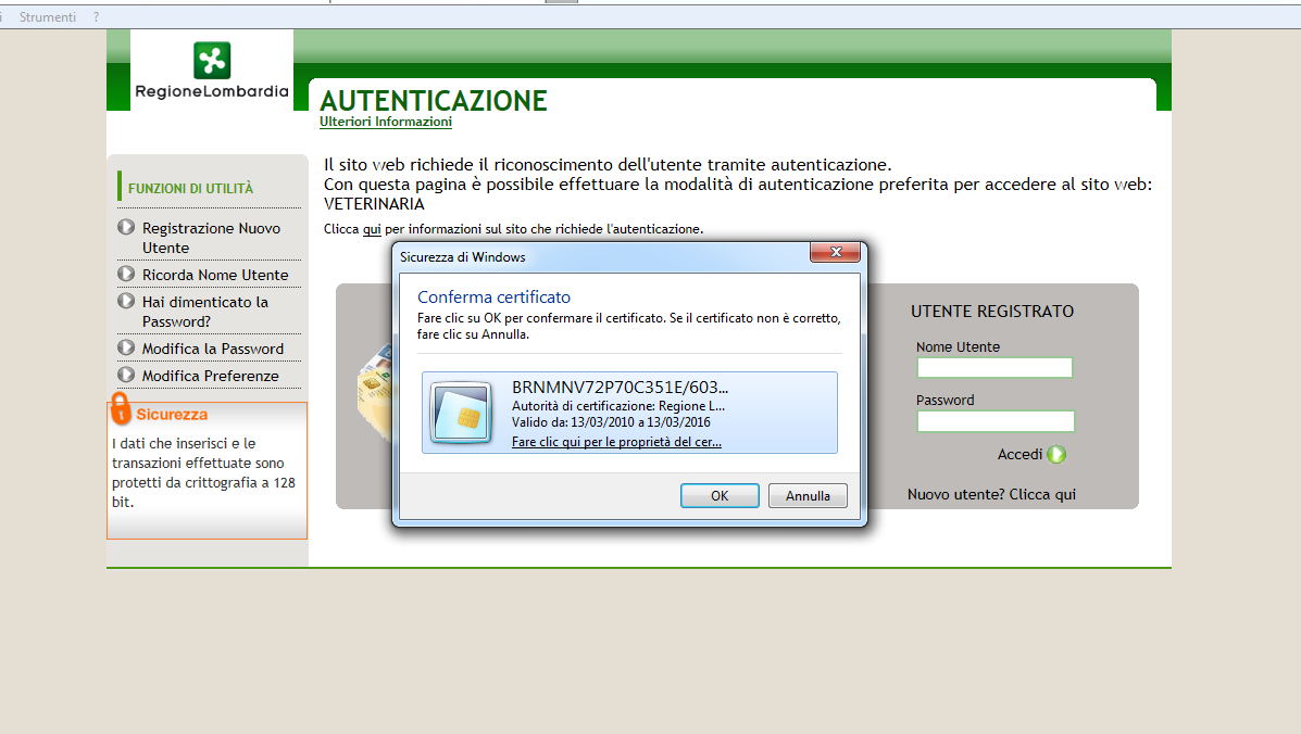 Una volta predisposto il computer, per accedere alla banca dati è necessario inserire prima la smartcard nel lettore e poi cliccare su Accesso tramite CRS o TS-CNS (Figura 1-6). Figura 1-6.