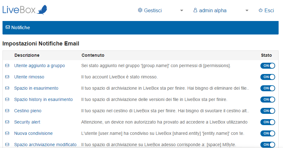 3.1.2 NOTIFICHE LiveBox permette di personalizzare il modo in cui il software dialoga con i propri utenti.