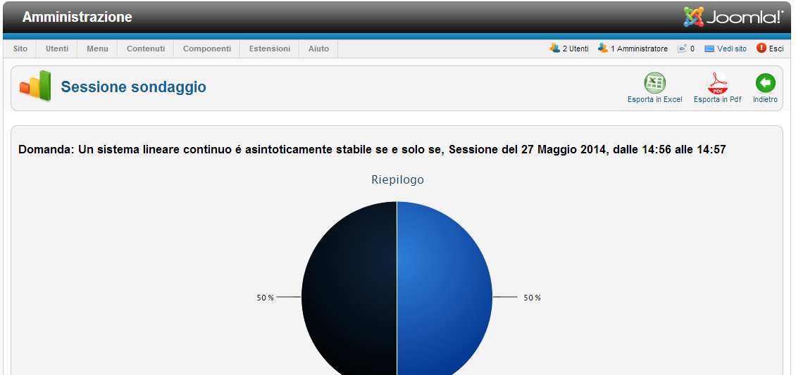 Fig. 16 Per ogni sondaggio si può accedere al dettaglio di ciascuna sessione, ottenendo una panoramica delle risposte di ciascun utente,la