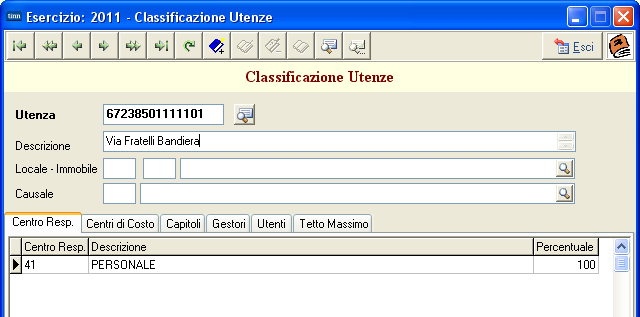 Classificazione Utenze Nella maschera Classificazione Utenze vengono caricate le utenze con i dati generali e le eventuali classificazioni riportate di seguito in maniera dettagliata.