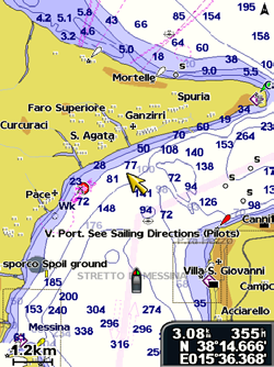 Uso delle mappe Navigazione verso un punto della mappa 1. Dalla schermata principale, selezionare Mappe. 2. Selezionare Mappa di navigazione, Mappa pesca o Mappa di navigazione divisa. 3.