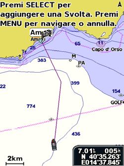 Dove si va? Per eliminare un waypoint o un MOB: 1. Dalla mappa di navigazione, utilizzare il puntatore della mappa ( ) per evidenziare il waypoint o il MOB sulla mappa di navigazione.