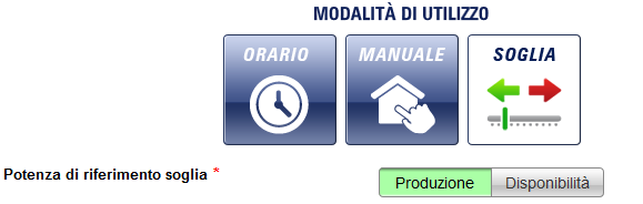 Modalità Soglia informazioni generali: La modalità Soglia prevede due possibili sistemi di regolazione: Regolazione per produzione o Con questo tipo di regolazione il sistema esegue l automazione