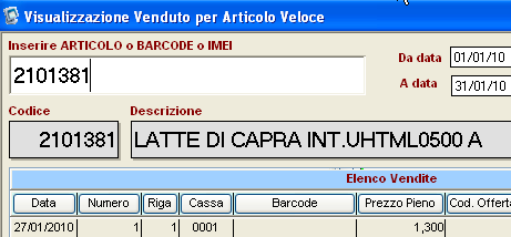 Inserendo nel campo in alto a sinistra un codice articolo o un barcode e premendo invio, verranno ricercate sulle casse le informazioni relative all articolo inserito.