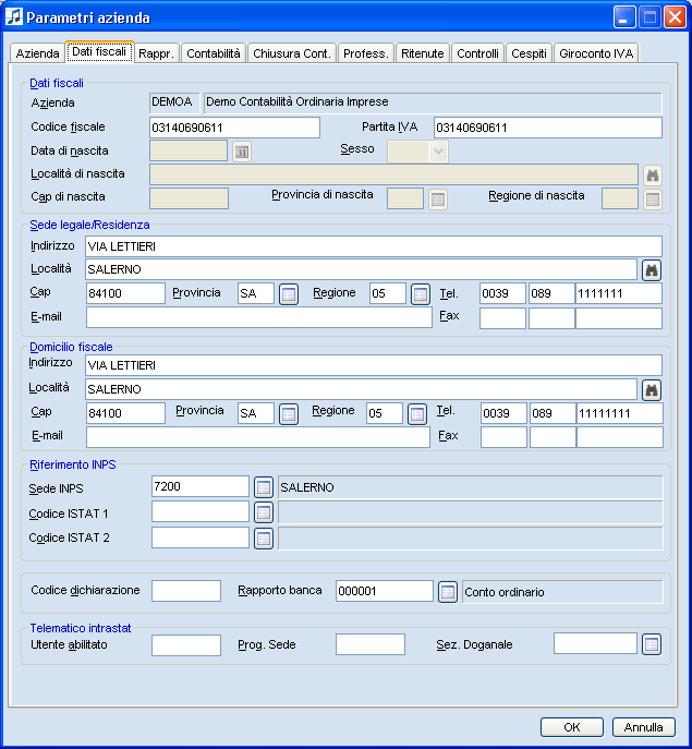 Tabella Parametri azienda (implementazione con la versione 10.