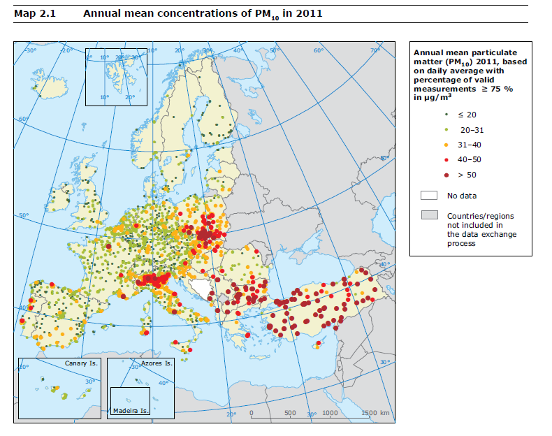 Concentrazioni medie annue di PM10 2011